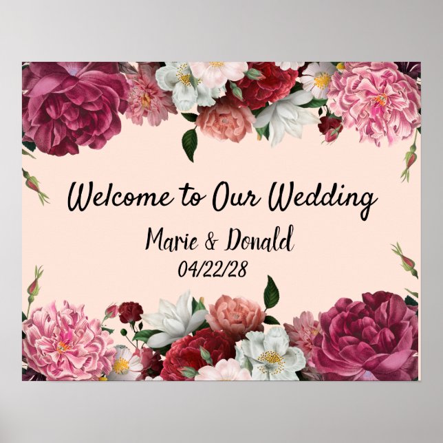 Póster Flores elegantes de Borgoña y Rosa (Frente)