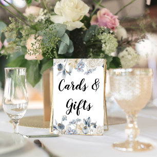 Póster Flores Elegantes De Invierno Azul Y Blanco