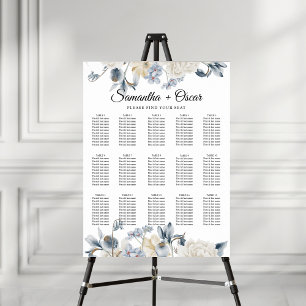 Póster Flores Elegantes De Invierno Azul Y Blanco