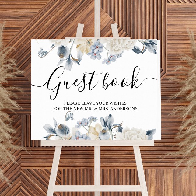 Póster Flores Elegantes De Invierno Azul Y Blanco (Subido por el creador)