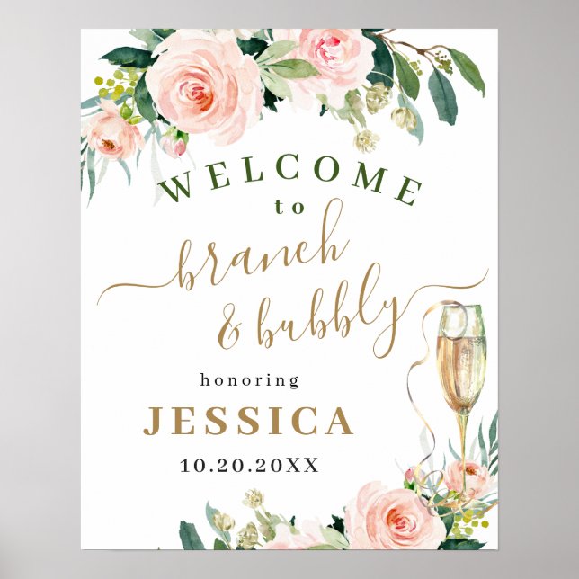 Póster Flores Elegantes de Rosa Tostado Boho Despedida de (Frente)