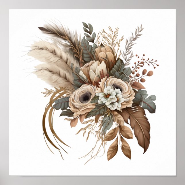 Póster Flores elegantes Foliage y plumas (Frente)