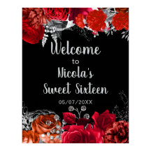 Flores elegantes rojas y plateadas Sweet Sixteen