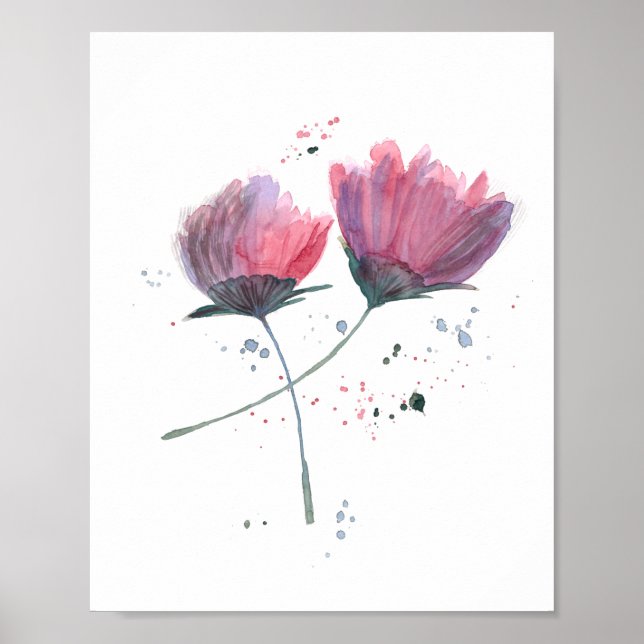 Póster Flores em aquarela pintada a mão (Frente)