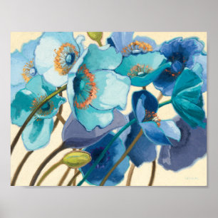 Póster Flores en diferentes tonalidades de morado y azul