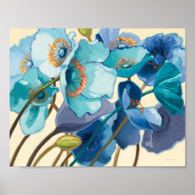 Póster Flores en diferentes tonalidades de morado y azul (Frente)