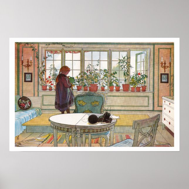 Póster Flores en el alféizar de Carl Larsson (Frente)