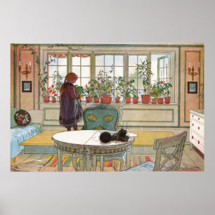 Póster Flores en el cristal de una casa Carl Larsson