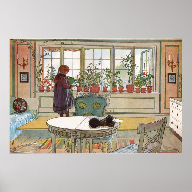 Póster Flores en el cristal de una casa Carl Larsson (Frente)