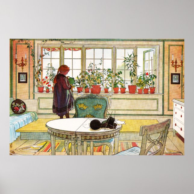 Póster Flores en el Windowsill por Carl Larsson (Frente)