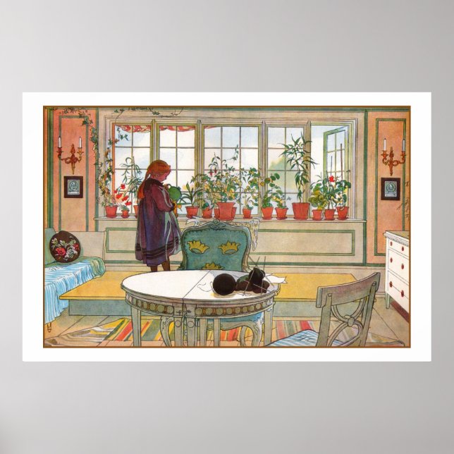 Póster Flores en el Windowsill por Carl Larsson (Frente)