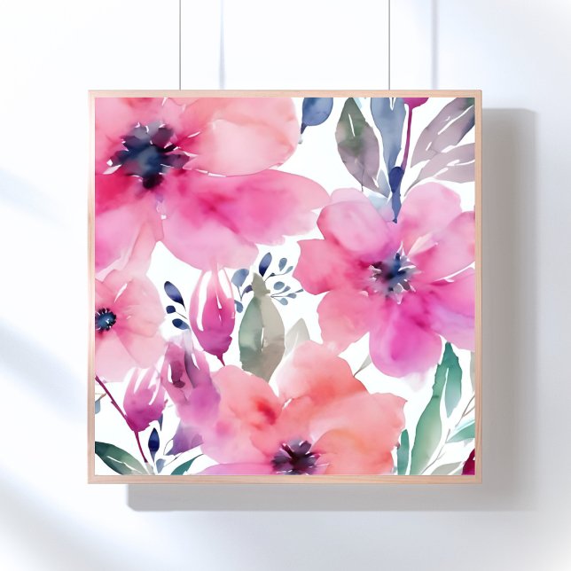 Póster Flores en Flor | Flores Rosadas Pintadas al Acuare (Subido por el creador)