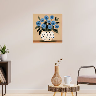 Póster Flores en jarrón de lunares