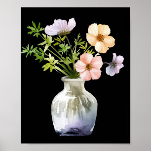 Póster Flores en la imprenta de color de agua de vase