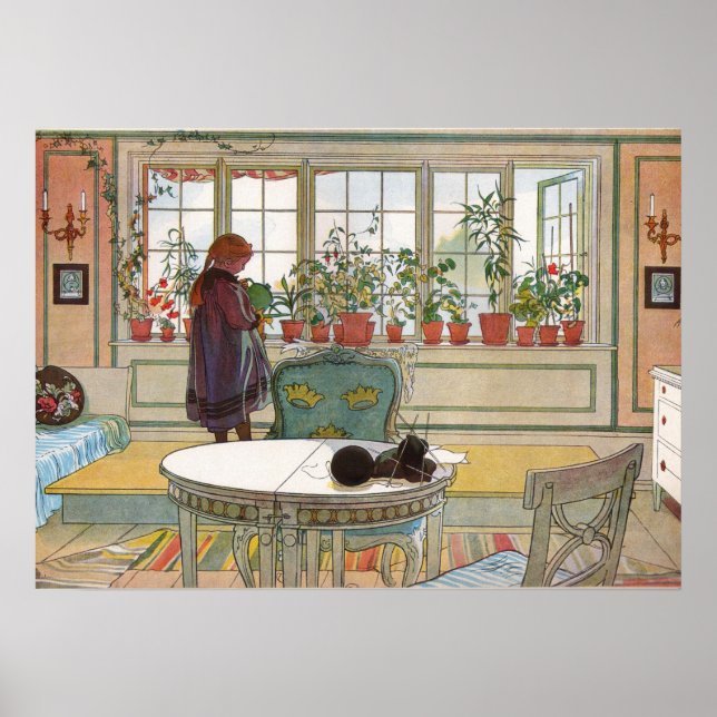 Póster Flores en la ventana Sill por Larsson (Frente)