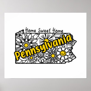 Póster Flores en Silueta de Pensilvania Doodle