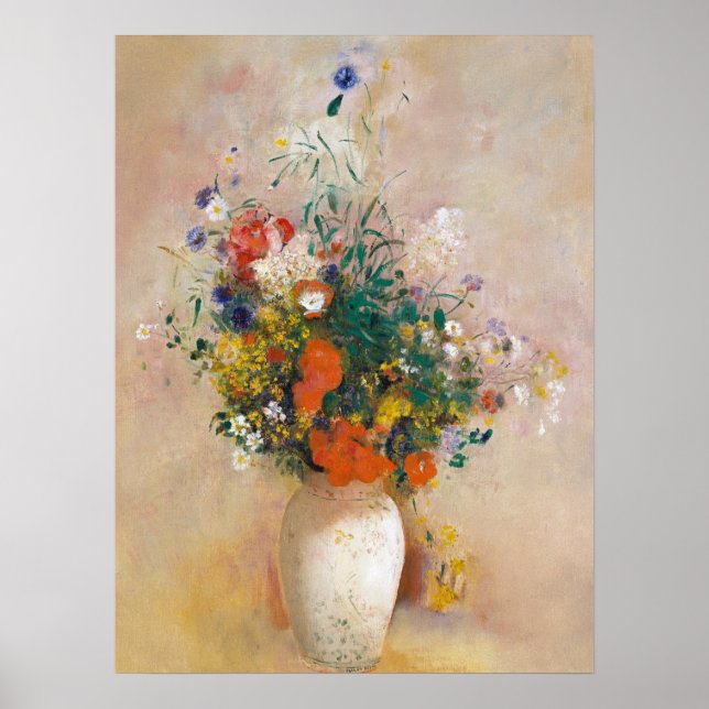 Póster Flores en un grano de pintura Odilon Redon asombro (Frente)