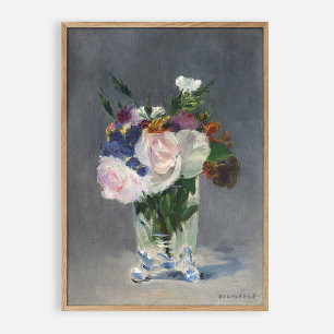 Póster Flores en un jarrón, aceite vintage sobre lienzo