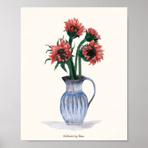 Póster Flores en un jarrón acuarela