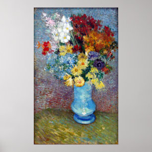 Póster Flores en un jarrón azul de Vincent van Gogh