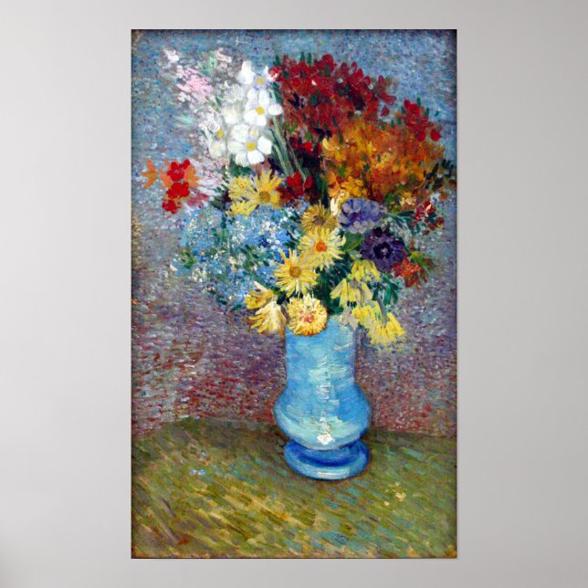 Póster Flores en un jarrón azul de Vincent van Gogh (Frente)