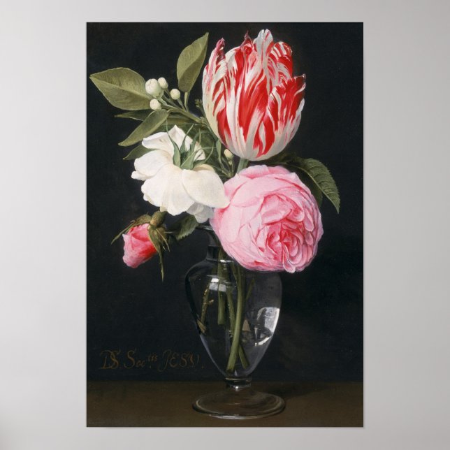 Póster Flores en un jarrón de vidrio (Frente)