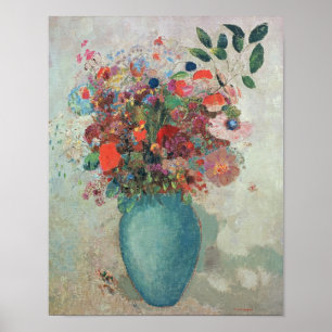 Póster Flores en un jarrón turquesa, c.1912