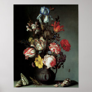 Póster Flores en una barrera con conchas e insectos