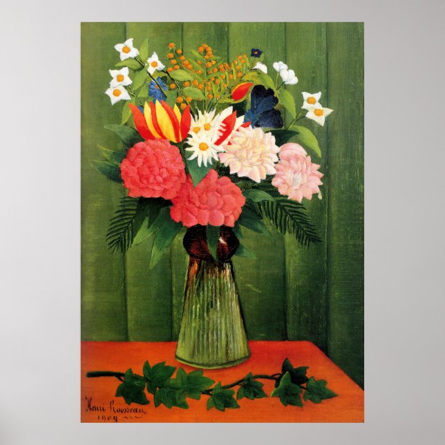 Póster Flores en una bolsa de Henry Rousseau (Frente)