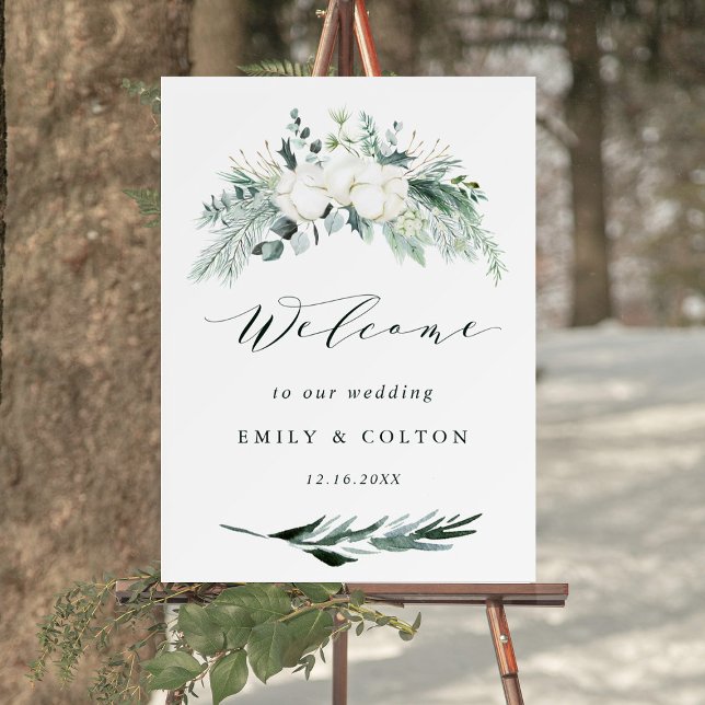 Póster Flores Evergreen y Cotton Elegante Bienvenida Boda (Subido por el creador)