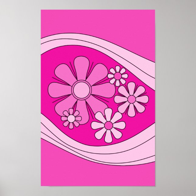 Póster Flores Floral Daydream Retro Hot Pink 60's (Frente)