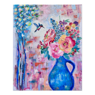 Póster Flores florecientes y pintura del Pastel de Aceite