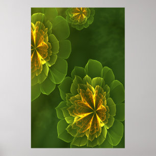 Póster Flores fractales amarillas verdes