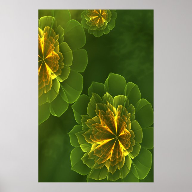 Póster Flores fractales amarillas verdes (Frente)