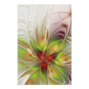 Póster Flores fractales de fantasía suaves y tiernas