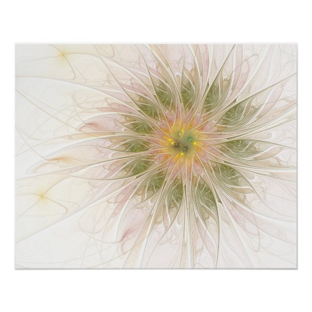 Póster Flores fractales de fantasía suaves y tiernas (Anverso)