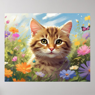 Póster *~* Flores Gatito Gata 5:4 Mariposa Gatito AP68