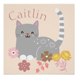 Póster Flores gatitos