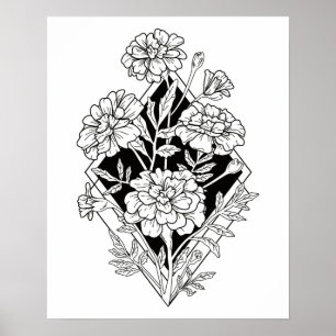 Póster Flores geométricas de oro marino