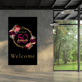 Póster Flores geométricas de oro negro de cumpleaños burg