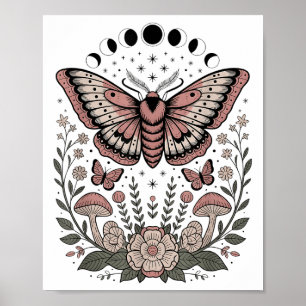 Póster Flores Goblincore Moth Mariposa Monofases Cotta