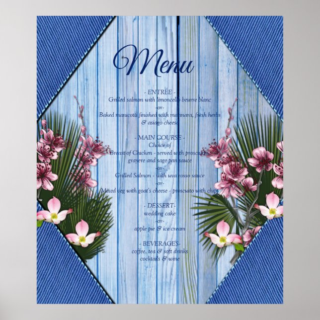 Póster Flores gráficas rosas sobre textura de tela de mad (Frente)