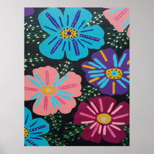 Póster Flores grandes pasteles en negro