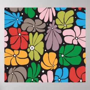 Póster Flores grandes sin foco retro floral