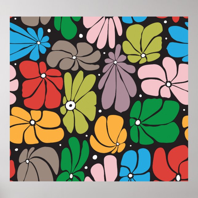 Póster Flores grandes sin foco retro floral (Frente)