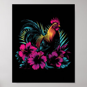Póster Flores Hawaianas de Pollo Gallo Kauai Hawái Vint