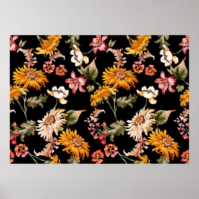 Póster Flores hermoso patrón sin fisuras. Textura de tela (Frente)