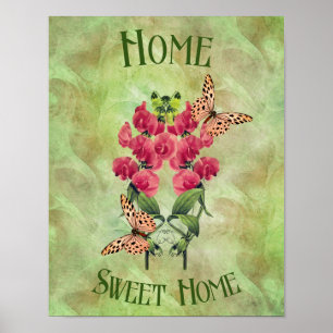 Póster Flores Hogares Dulces Y Mariposas