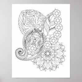 Póster Flores Hojas Mandala Espiral Nautilus para Colorea