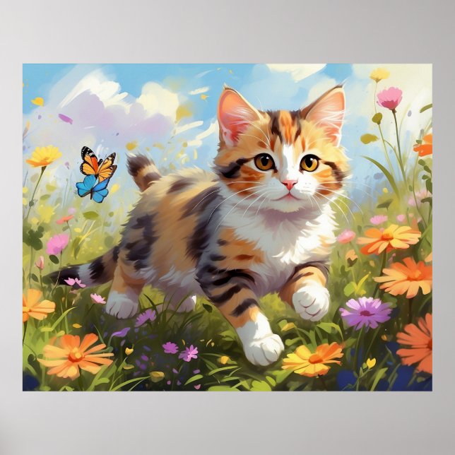 Póster *~* Flores Kitty Calico 5:4 Gato gatito AP68 (Frente)